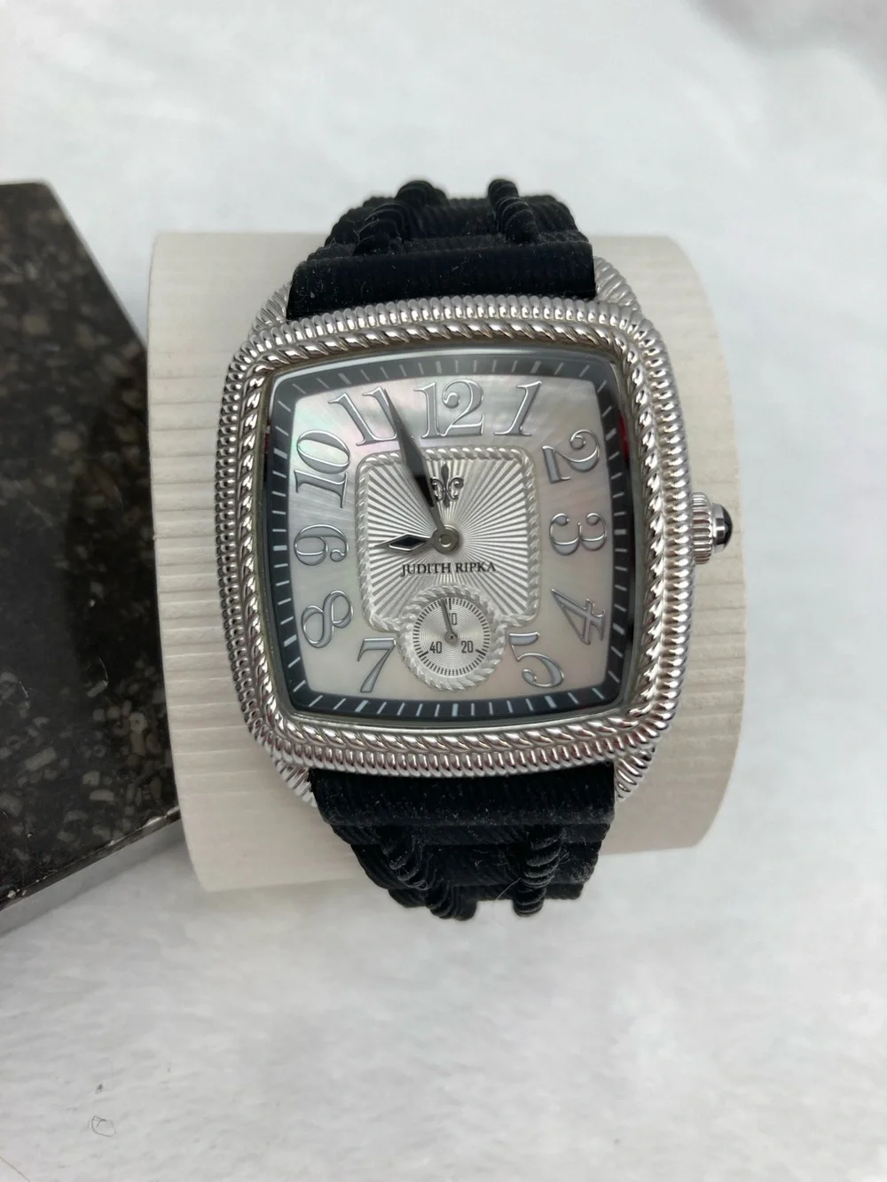 Judith Ripka Women’s Watch Mother of Pearl Dial with Black Silicone Band  9”